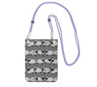 Piccola borsa a tracolla, porta cellulare, portamonete, borsa a tracolla, pecorelle grigie, genere neutro, animali da fattoria,Viola
