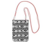 Piccola borsa a tracolla, porta cellulare, portamonete, borsa a tracolla, pecorelle grigie, genere neutro, animali da fattoria,Rosa