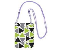 Piccola borsa a tracolla, porta cellulare, portamonete, borsa a tracolla, triangoli casuali, verde lime, grigio, nero su bianco,Viola