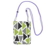 Piccola borsa a tracolla, porta cellulare, portamonete, borsa a tracolla, triangoli casuali, verde lime, grigio, nero su bianco,Viola