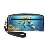 Piccola borsa blu di trucco del cavalluccio marino, doppio ha parteggiato il sacchetto del cuoio di Case