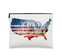 Piccola borsa con cerniera patriottica, motivo bandiera degli Stati Uniti, piccola borsa per il trucco da viaggio urbano, organizer portatile in tela, regalo per giorno dell'indipendenza estiva