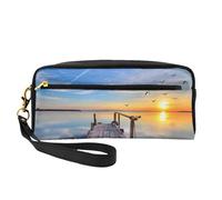 Piccola borsa cosmetica con motivo Lake Under Sunset, borsa da viaggio portatile per trucchi da donna, organizer per pennelli da trucco, Nero, One Size, Astuccio per trucchi