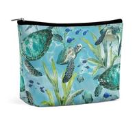 Piccola borsa cosmetica elegante e spaziosa a forma di tartaruga marina blu, pochette portatile con cerniera, borsa per rossetto, borsa da viaggio per articoli da toeletta, regalo per la migliore amic