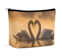 Piccola borsa cosmetica elegante e spaziosa con due cigni a forma di cuore, pochette portatile con cerniera, borsa per rossetto, borsa da viaggio per articoli da toeletta, regalo per la migliore amica