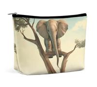 Piccola borsa cosmetica portatile, graziosa borsa da viaggio per il trucco, piccolo elefante su un albero, borsa da toilette impermeabile per donna