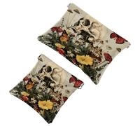 Piccola borsa cosmetica tascabile, borsa da viaggio per il trucco da viaggio, senza cerniera, mini astuccio per trucco a chiusura automatica, per donne e ragazze, teschio, funghi, piante, farfalle,