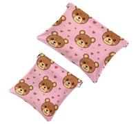Piccola borsa cosmetica tascabile, borsa da viaggio per il trucco da viaggio, senza cerniera, mini astuccio per trucco a chiusura automatica, per donne e ragazze, simpatico volto di orso con cuori