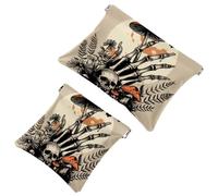 Piccola borsa cosmetica tascabile, borsa da viaggio per il trucco da viaggio, senza cerniera, mini astuccio per trucco a chiusura automatica, per donne e ragazze, funghi, scheletro, mani, piante,