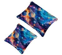 Piccola borsa cosmetica tascabile, borsa da viaggio per il trucco, senza cerniera, mini astuccio per trucco con chiusura automatica, per donne e ragazze, carino sistema solare galassia astronomia