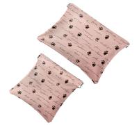 Piccola borsa cosmetica tascabile, borsa da viaggio per trucchi da viaggio, senza cerniera, mini astuccio per trucco a chiusura automatica, per donne e ragazze, impronte di zampe su sfondo rosa,