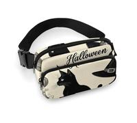 Piccola borsa da cintura portatile, decorativo alla moda con tracolla regolabile per uomo e donna, decorazioni di Halloween con motivo a gatto nero, pipistrello, zucca e teschio.
