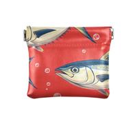 Piccola borsa da donna in pelle con pesce di tonno rosso carino mini borsa per il trucco per ragazze signore borsa, Tonno Rosso, 4.33"(L) x 3.74"(W) x 0.39"(H), classico