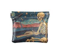Piccola borsa da donna in pelle con scheletro che gioca il pianoforte con cielo stellato, borsa per il trucco, per ragazze e donne
