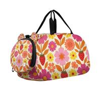 Piccola borsa da palestra con motivo floreale e fragola dai toni caldi con scomparto per scarpe, grande capacità, borsone per bambini durante la notte per pratica scolastica, sport, viaggi