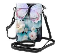 Piccola borsa del telefono cellulare della farfalla bianca, borsa a tracolla con stampa floreale, mini portafoglio in pelle PU con tracolla, chiusura magnetica sicura.
