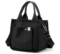 Piccola borsa di tela con tasche per le donne, mini borse a tracolla a tracolla, borsa casual a tracolla Hobo Messenger, nero