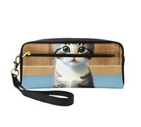 Piccola borsa di trucco del gattino della camera da letto, doppio ha parteggiato il sacchetto del cuoio di