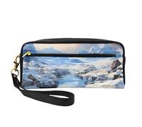 Piccola borsa di trucco del paesaggio della montagna innevata, sacchetto del cuoio parteggiato doppio parteggiato di Cas