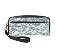 Piccola borsa di trucco della banda ondulata verde, doppio sacchetto parteggiato del cuoio di CasePU della matita
