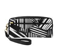 Piccola borsa di trucco delle linee geometriche bianche e nere, doppio sacchetto parteggiato del cuoio di CasePU della