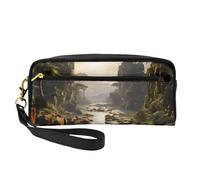 Piccola borsa di trucco delle montagne e dei fiumi, doppio lato della cassa della matita del sacchetto del cuoio dell'unità