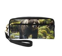 Piccola borsa di trucco dell'orso marrone, doppio ha parteggiato il sacchetto del cuoio di CasePU della matita