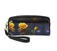 Piccola borsa di trucco di notte stellata delle rose gialle, doppio sacchetto parteggiato del cuoio di CasePU