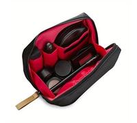Piccola borsa for il trucco da borsa, portatile, impermeabile, for cosmetici, da viaggio, for donne e ragazze, articoli essenziali da viaggio beauty case(Black-Red)