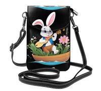 Piccola borsa per cellulare 19,3 x 12,4 cm WHJSHOP Rabbit che gioca la pipa sulla barca dei fiori stampa alla moda, pratica, multifunzionale in pelle a tracolla custodia per telefono da donna