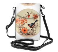 Piccola borsa per cellulare 19,3 x 12,4 cm WHJSSF Vintage Flower e Bird Dinner Plate Stampe alla moda, pratica, multifunzionale in pelle a tracolla con patta per telefono da donna