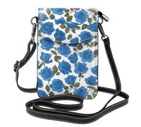 Piccola borsa per cellulare 19,6 x 12,4 cm MSRHIUEF Belle rose blu stampate alla moda, pratica, multifunzionale in pelle a tracolla custodia per telefono con patta per le donne