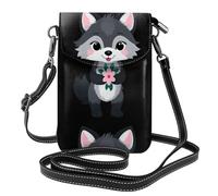 Piccola borsa per cellulare 19,6 x 12,4 cm YYHWHJDE Lupo grigio con motivo floreale alla moda, pratico, multifunzionale in pelle a tracolla custodia per telefono da donna