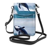 Piccola borsa per cellulare 7,6 x 4,9 pollici YYHWHJDE Whales at sea modello alla moda, pratico, multifunzionale in pelle a tracolla custodia per telefono da donna