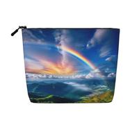 Piccola borsa per cosmetici con stampa arcobaleno, da donna, in finto lino, grande capacità, perfetta per i viaggi e l'uso quotidiano, Nero , Taglia unica