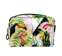 Piccola borsa per cosmetici da viaggio con cerniera,Pappagallo tropicale delle foglie di palma del tucano,Organizer per cosmetici da donna