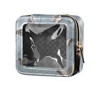 Piccola borsa per cosmetici da viaggio con texture a farfalla argentata azzurra trasparente piccola borsa per cosmetici