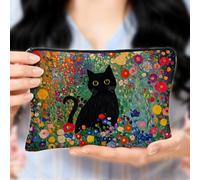 Piccola borsa per il trucco a forma di gatto, piccola borsa per il trucco con fiore colorato, organizer con cerniera, custodia da viaggio portatile per donne, amanti dei gatti, regalo per donne