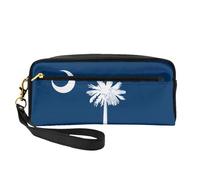 Piccola borsa per il trucco con bandiera della Carolina del Sud, astuccio in pelle PU su entrambi i lati