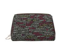 Piccola borsa per il trucco con codice di programmazione stampato piccola borsa portatile in pelle borsa per cosmetici da viaggio organizer per donne, cerniera dorata, Oro, One Size, Astuccio per