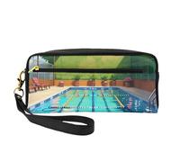 Piccola borsa per il trucco con fenicottero e piscina, astuccio a doppia faccia in pelle PU