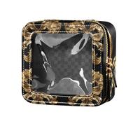 Piccola borsa per il trucco con fiocco vintage in nero e oro trasparente per borsa da viaggio borsa cosmetica per volare