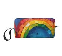 Piccola borsa per il trucco con stampa arcobaleno, borsa per cosmetici resistente, borsa da viaggio per il trucco, regalo essenziale per donne e uomini, bianco, Taglia unica