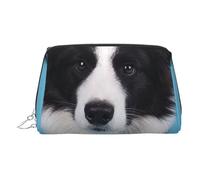 Piccola borsa per il trucco con stampa Border Collie, in pelle, portatile, da viaggio, per cosmetici, organizer per donne, con cerniera dorata, Argento, One Size, Astuccio per trucchi