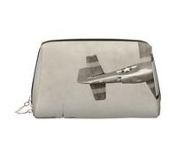 Piccola borsa per il trucco con stampa di aeroplano della seconda guerra mondiale della seconda guerra mondiale, borsa portatile in pelle per cosmetici, organizer da donna, cerniera dorata, Oro, One