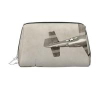 Piccola borsa per il trucco con stampa di aeroplano della seconda guerra mondiale della seconda guerra mondiale, borsa portatile in pelle per cosmetici, organizer da donna, cerniera dorata, Argento