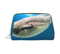 Piccola borsa per il trucco con stampa di pinguino che nuota, borsa portatile in pelle per trucchi da viaggio, organizer per donne, cerniera dorata, Oro, One Size, Astuccio per trucchi