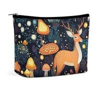 Piccola borsa per il trucco da donna, borsa cosmetica da viaggio, grande capacità per cosmetici con cerniera, borsa portaoggetti portatile per accessori, funghi magici animali selvatici cervi