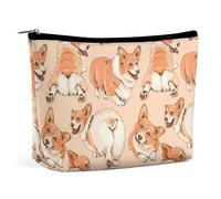 Piccola borsa per il trucco da donna, borsa cosmetica da viaggio in pelle PU, borsa da toeletta resistente all'acqua, borsa portaoggetti portatile per accessori, simpatici cani divertenti Welsh Corgi