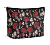 Piccola borsa per il trucco da donna, borsa cosmetica da viaggio in pelle PU, borsa da toilette resistente all'acqua, borsa tote da donna dal design estetico, funghi rossi gotici